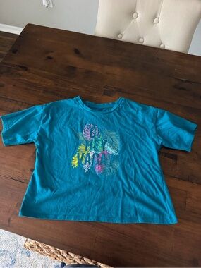 Girls' Teal Short Sleeve Tropical Graphic Tee